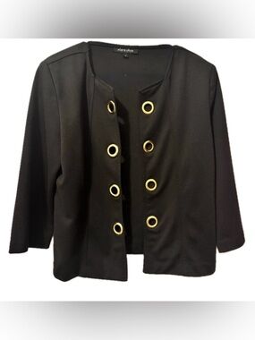 Alex + Olivia Black Blazer Jacket Gold Grommet Detail Size Medium Chic Statement